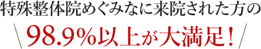 特殊整体院めぐみなに来院された方の98.9%以上が大満足!